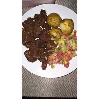Dry Fried Goat's Meat With Irish Potatoes