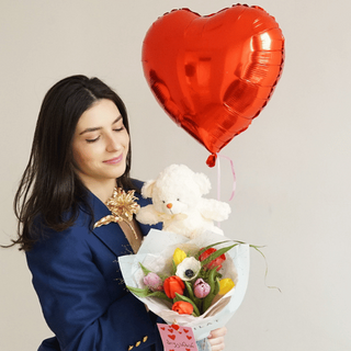 ფოლგირებული მრგვალი ჰელიუმის ბუშტი + თაიგული + დათუნია