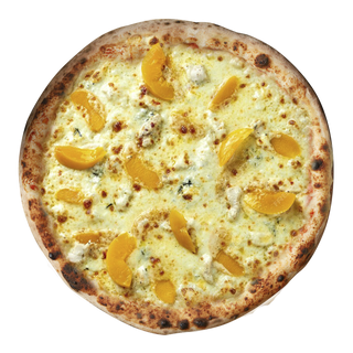 Сладкая пицца с персиками на десерт