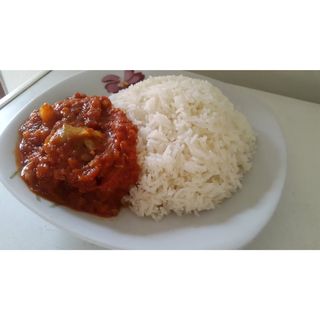 White Rice and Boiled Peppered Turkey