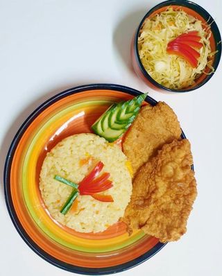 Snitel de pui cu garnitura si salata varza