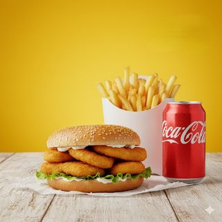 Panino con nuggets, patatine e una lattina