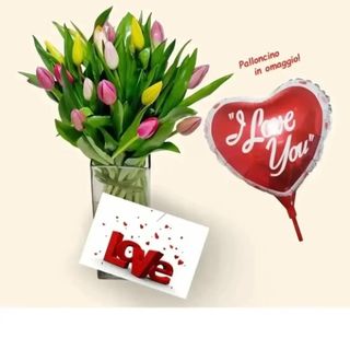 30 tulipani misti.  biglietto e palloncino omaggio 