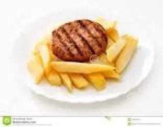 Hamburger e patatine al piatto