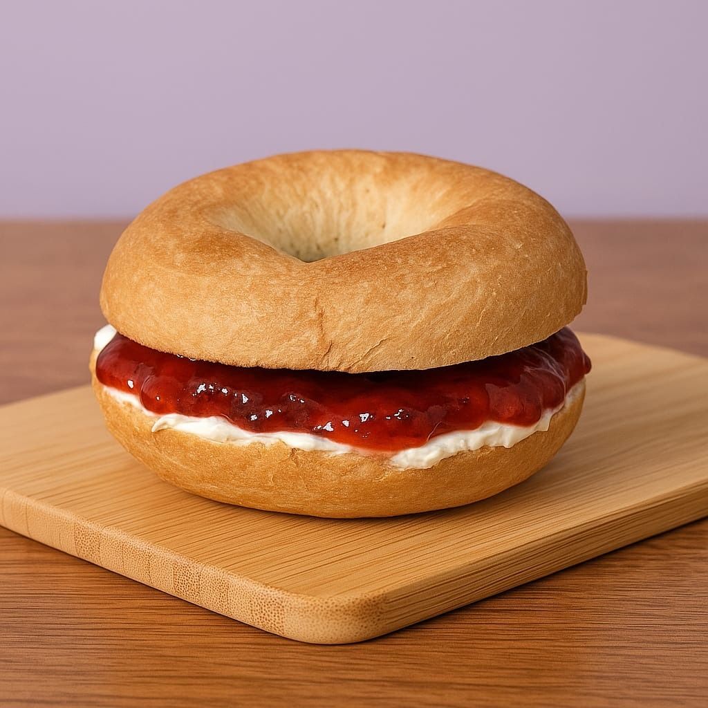 Bagel Crema Queso y Mermelada de fresa