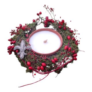 Wianek z Mchu z owocem róży i zniczem mały 