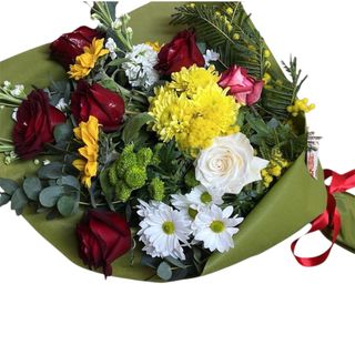 Fascio di Fiori misti e Rose rosse