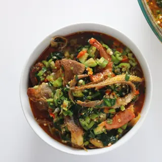 Vegetable Okro Soup with Swallow & Meat