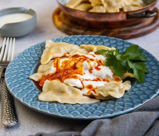 Klepe with cheese vegeterian