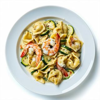 Orecchiette con vellutata di zucchine e gamberetti