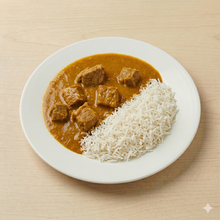 Cerdo al curry con arroz basmati