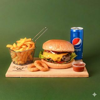 Double cheese burger, pomfrit & Pepsi 0.33l