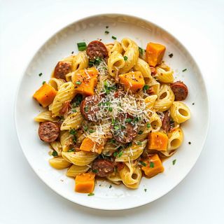 Maccheroncini con zucca e salsiccia