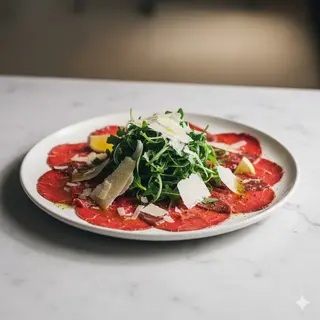 Carpaccio di manzo rucola e scaglie