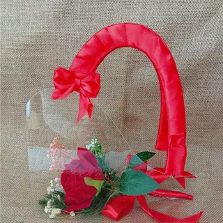 1 Rose Artificiel  Rouge avec sac Plexi