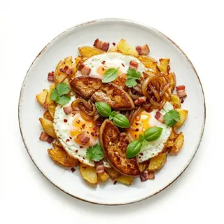 Huevos Rotos Con Foie Y Cebolla Caramelizada