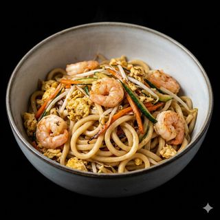 376 Udon con gamberi e verdure