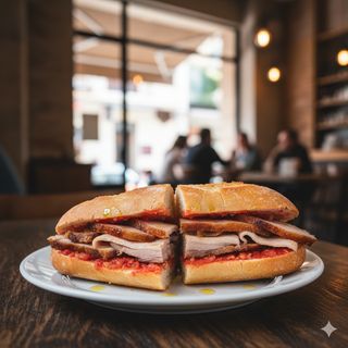 Bocadillo de pan tumaca y pata asada