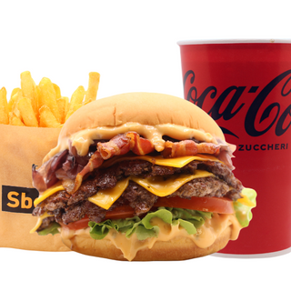 DOUBLE BACON SBERLA + PATATINE E BIBITA