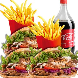 3 Kebab + 2 Patatas + Coca-Cola (1.25 Lt.)