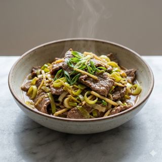 Manzo con porri e zenzero