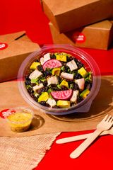 Avocado and smoked turkey salad with garlic croutons