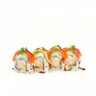 Roll de rainbow salmón, atún, langostino y aguacate (4 uds.)