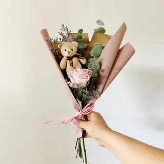 Ramo de 1 Rosa Roseta + Osito Palo