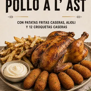 POLLO + PATATAS + 12 CROQUETAS + ALIOLI-