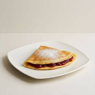 Naleśnik z dżemem truskawkowym i cukrem pudrem