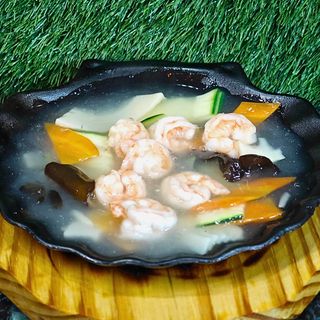 Gamberi alla piastra con verdure