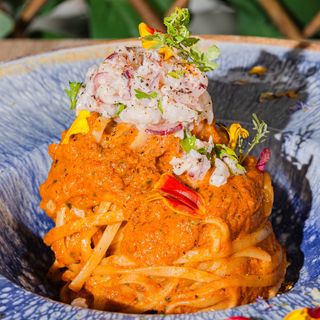 PESTO ROSSO E GAMBERI