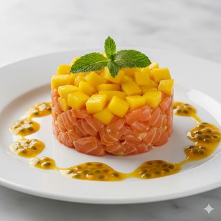 Tartare di salmone con salsa passion e mango
