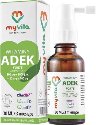 Witaminy ADEK Forte 800 µg + 2000 j.m. + 12 mg + 100 µg krople 30ml MyVita