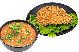 Ciorba legume + Snitel Panko de porc cu cartofi prajiti