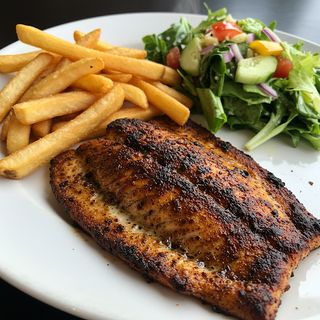 Blackened Tilapia Fillet Served with french fries & salad