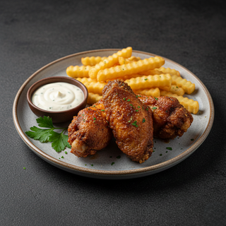 Aripioare de pui crispy/marinate cu cartofi prajiti