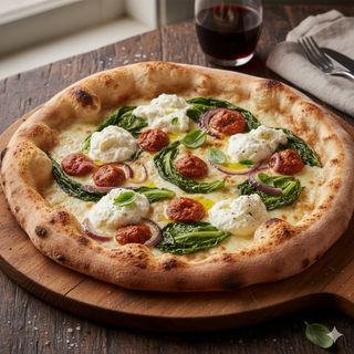 Salsiccia, stracciatella e cipolla caramellata