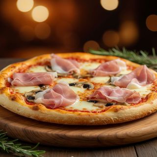 Pizza prosciutto funghi (30 Cm.)