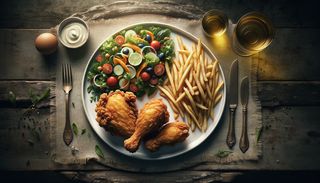 Crispy cu salată și cartofi pai