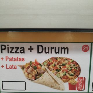 pizza 28m.m +durum o doner + 2 lata cocacola o fanta