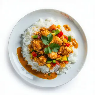 93.Arroz con pollo frito y curry