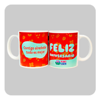 Taza Feliz Aniversario Roja-Celeste 1Ud.