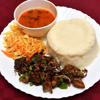 Mbuzi Dry Fry served with ugali/rice
