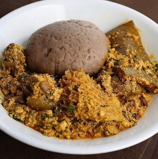 Amala. Egusi and Chicken