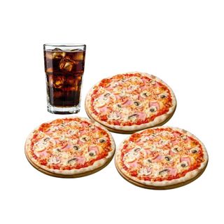 3 Pizzas Medianas Y Bebida (2 Lt.)