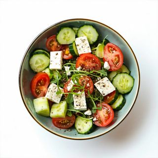 Salata rosii, castraveti si telemea