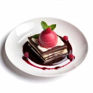 Lasaña De Chocolates Belgas Con Sorbete De Frambuesa