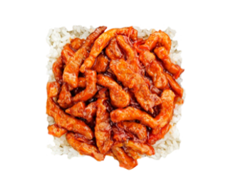 Orez gătit la aburi cu carne de porc în sos de ananas