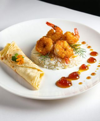 Creveți pane și orez cu parmezan + clătită cu dulceață